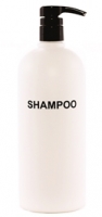 White Bottle 32 oz. w/Black Pump - Silkscreened: Shampoo