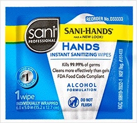 Sani Professional Hands Instant Sanitizing Wipes Packets 150 count